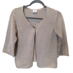 Vintage Margaret O'Leary Irish Chunky Knit Beige Cropped Cardigan Medium